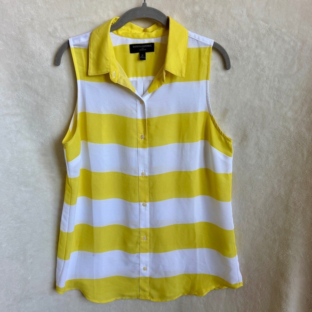 Banana Republic Womens Yellow White Striped Sleeveless Button Up Top Size M